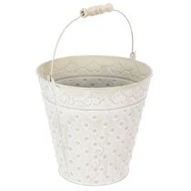 Artikel Decoratieve emmer, witgekalkt, met handvat, Ø20,5 cm, metalen plantenbak decoratie