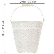 Artikel Decoratieve emmer, witgekalkt, met handvat, Ø20,5 cm, metalen plantenbak decoratie