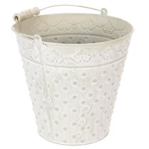 Artikel Decoratieve emmer, witgekalkt, met handvat, Ø20,5 cm, metalen plantenbak decoratie