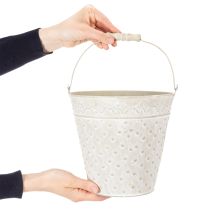 Artikel Decoratieve emmer, witgekalkt, met handvat, Ø20,5 cm, metalen plantenbak decoratie