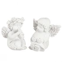 Artikel Decoratieve engel met hart grafdecoratie wit polyresin H5cm 6st