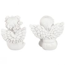 Artikel Decoratieve engel met hart grafdecoratie wit polyresin H5cm 6st