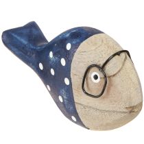 Artikel Decoratieve vissen met glazen naturel wit blauw hout 11–13cm 4 st
