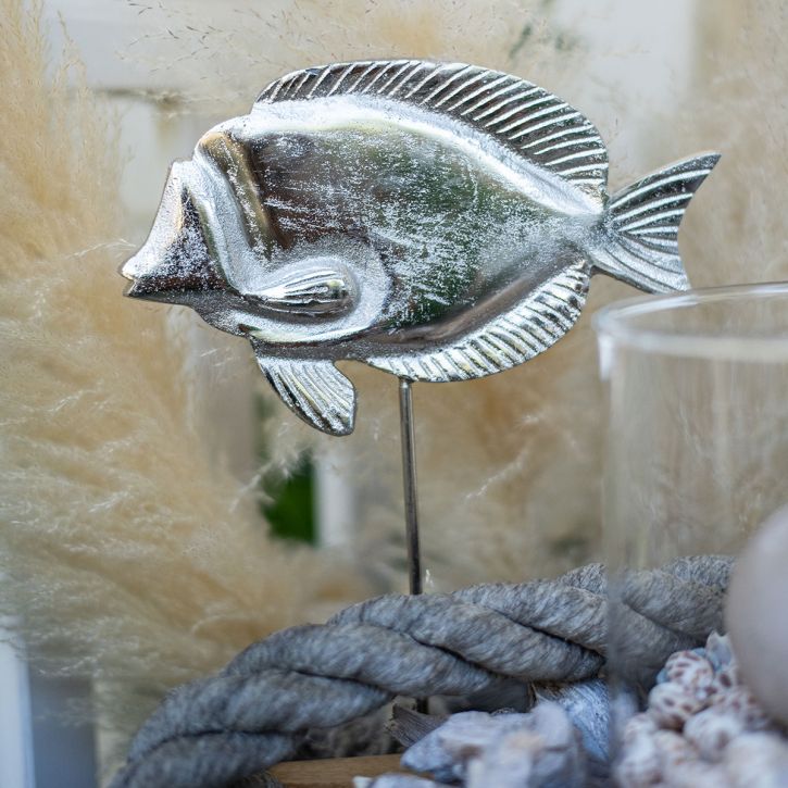 Decoratieve vis, maritieme decoratie, vis gemaakt van zilvermetaal, natuurlijke kleur H28,5cm