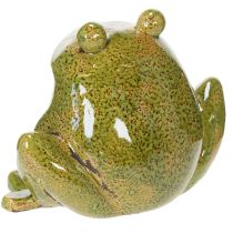 Artikel Decoratieve kikker van keramiek, groenbruin, vintage, lengte 15,5 cm