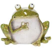 Artikel Decoratieve kikker van keramiek, groenbruin, vintage, lengte 15,5 cm