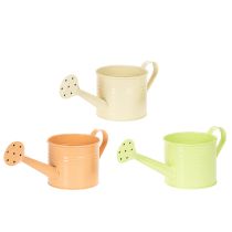 Artikel Decoratieve gieterset in pastel zalmroze, groen en geelgroen - metalen plantenbak Ø11cm H10cm, 8 stuks