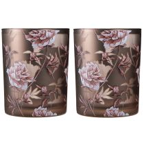 Artikel Decoratieve glazen lantaarn pioenrozen zilverbruin H12,5cm 2 stuks