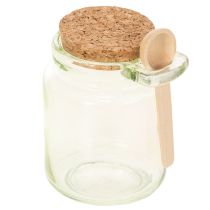 Artikel Decoratief glas met kurken deksel en lepel, groen, Ø7cm, H10cm, 2 stuks