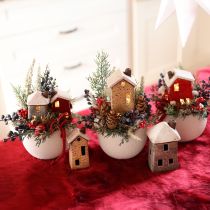 Artikel Decoratief huis keramiek crème rood grijs 10/12/13,5cm 3 stuks