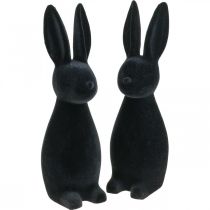 Artikel Decoratief konijn zwart decoratief paashaas gevlokt H29,5cm 2st