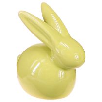 Artikel Decoratief konijn, geel, groen, bruin, modern keramisch beeldje voor Pasen, 8,5 cm, 3 stuks