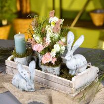 Decoratief konijn, tuinfiguur in betonlook, shabby chic, paasdecoratie met zilveren accenten H21/14cm set van 2