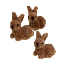 Decoratieve konijntjes 5cm gevlokt bruin 16 st