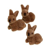 Artikel Deco konijn 5cm flocked bruin 16st.