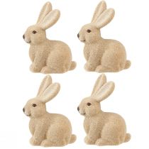Artikel Decoratieve zittende paashazen bruin – 2e keus – gevlokt H15cm 4 st.