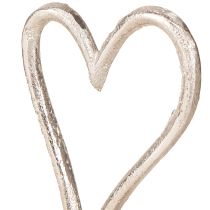 Artikel Decoratief hart van metaal en hout in natuurlijk zilver 7,5x5x13cm 3 stuks