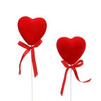 Decoratieve harten gevlokt 6cm rood 18st