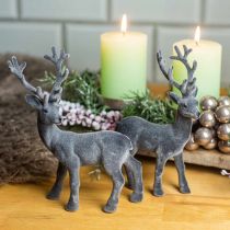 Artikel Decoratief hert geflockt grijs 20cm 2 st