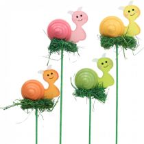 Artikel Decoratieve houten slak op stokje diverse kleuren 5cm 24 st.