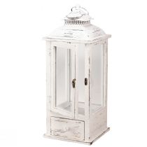 Artikel Decoratieve lantaarn vintage met lade wit 20×20cm H51cm