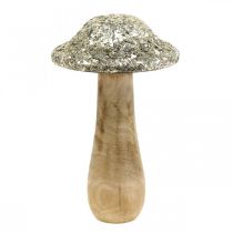 Deco paddestoel hout houten paddestoel met gouden mozaïek patroon H17cm
