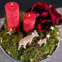 Deco hert 10cm met fawn bruin flocked set