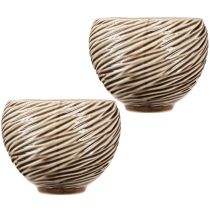 Artikel Decoratieve schaal bloempot keramiek beige bruin Ø15cm 2st