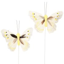 Artikel Decoratieve vlinder op draad geel 8cm 12st