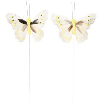 Artikel Decoratieve vlinder op draad geel 8cm 12st