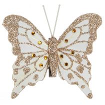 Artikel Verendecoratie vlinders in goud op clip 7,5x7cm 4 stuks