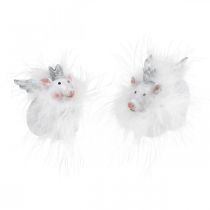 Decoratief varken met kroonfiguur geluksvarken wit 7cm 2st