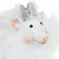Decoratief varken met kroonfiguur geluksvarken wit 7cm 2st