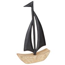 Artikel Decoratief zeilboot hout metaal in natuurlijk zwart H30,5cm