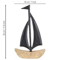 Artikel Decoratief zeilboot hout metaal in natuurlijk zwart H30,5cm