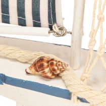 Artikel Decoratieve zeilboot houten schelpen wit blauw L26.5cm H37cm