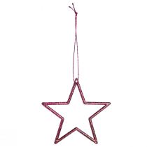 Artikel Kerstdecoratie glittersterren om op te hangen in bessenglitter, set van 40, 7,5cm - Feestelijke ornamenten voor kerstboom en raam