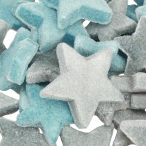Artikel Decoratieve sterren flocked scatter decoratie blauw Ø4/5cm 40 stuks