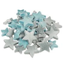 Artikel Decoratieve sterren flocked scatter decoratie blauw Ø4/5cm 40 stuks