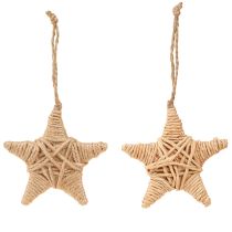 Artikel Decoratieve sterren, hennep raffia, 7,5 cm, kerstboomversieringen, 8 stuks
