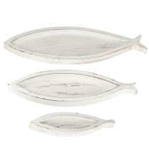 Artikel Decoratief dienblad hout vis wit naturel L30/40/50cm set van 3