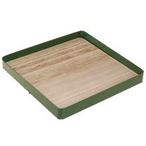 Artikel Decoratief dienblad metaal vierkant groen houten voet 25,5×25,5cm