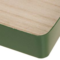 Artikel Decoratief dienblad metaal vierkant groen houten voet 25,5×25,5cm