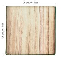 Artikel Decoratief dienblad metaal vierkant groen houten voet 25,5×25,5cm