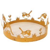 Artikel Decoratief dienblad, tafeldecoratie met vogels, lentedecoratie, geroest metaal, Ø20cm H8,5cm