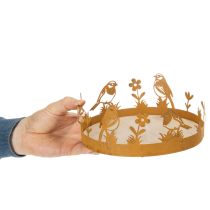 Artikel Decoratief dienblad, tafeldecoratie met vogels, lentedecoratie, geroest metaal, Ø20cm H8,5cm