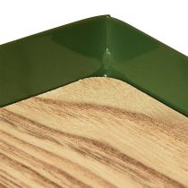 Artikel Decoratief dienblad rechthoekig groen metaal houten voet 41×14cm