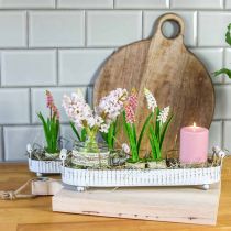 Decoratief dienblad, metalen decoratie ovaal, kaarsenplateau wit, zilver Shabby Chic L40 / 29.5cm 9.5 / 8.5cm set van 2