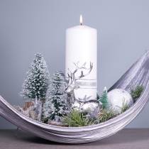 Kerstdecoratie, decoratieve dennenboom, mini dennengroen besneeuwd H15cm Ø9,5cm 6st