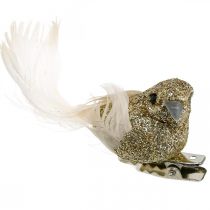 Artikel Decoratief koppel duiven Deco vogels met clip Goud L5cm 4st